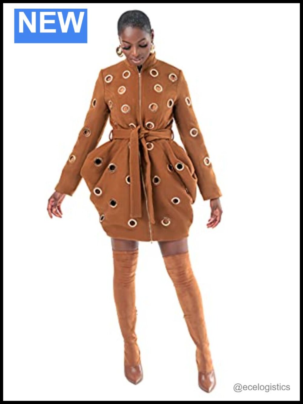 Wool Blend Convertible Cape Coat with Grommets